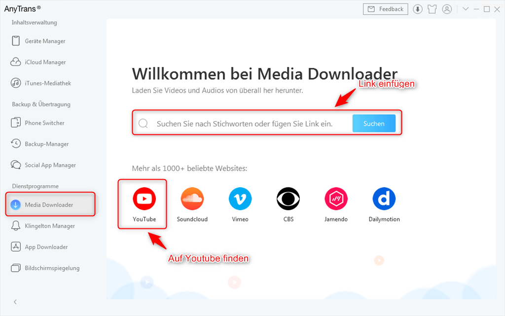 media-downloader-youtube-suchen
