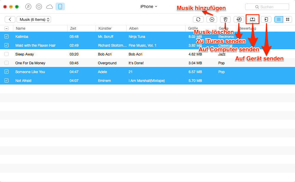 Musik vom iPhone auf Computer selektiv versenden – Schritt 3