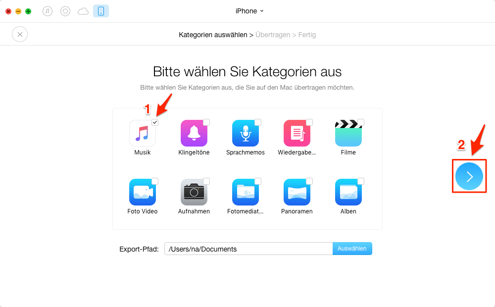 Alle Musik vom iPhone auf Computer auf einmal übertragen – Schritt 2