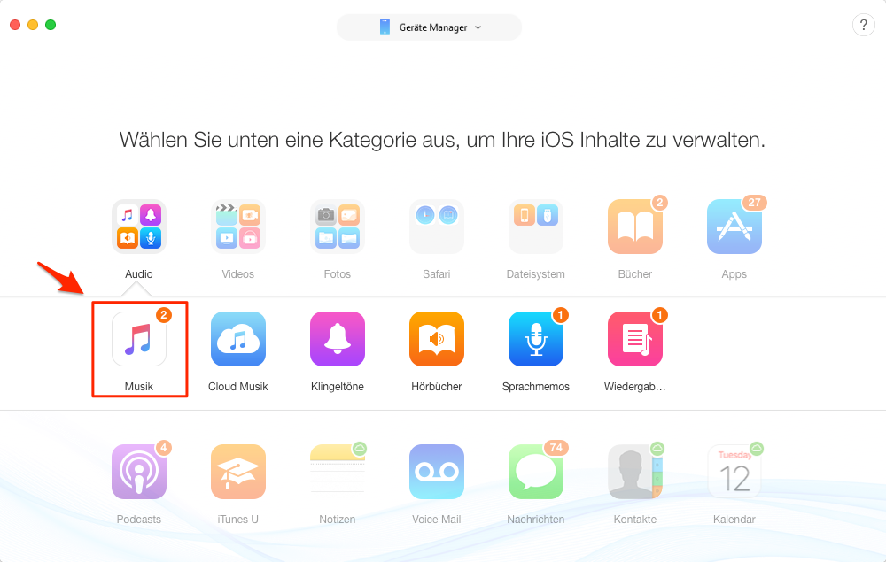 Musik vom Mac auf iPhone 7/8/X übertragen – Schritt 3