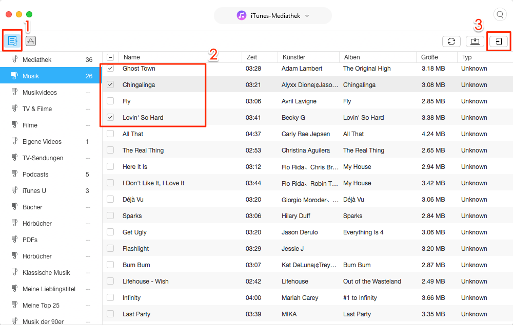 Musik von iTunes auf iPhone 7/8/X selektiv übertragen – Schritt 3