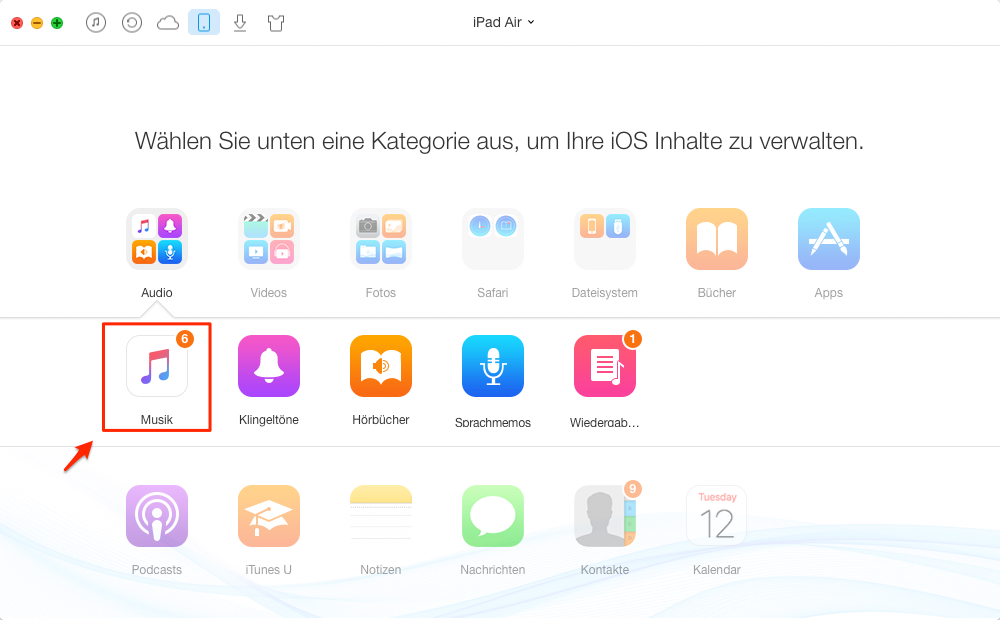 AnyTrans starten und die Option „Musik“ auswählen – Schritt 1