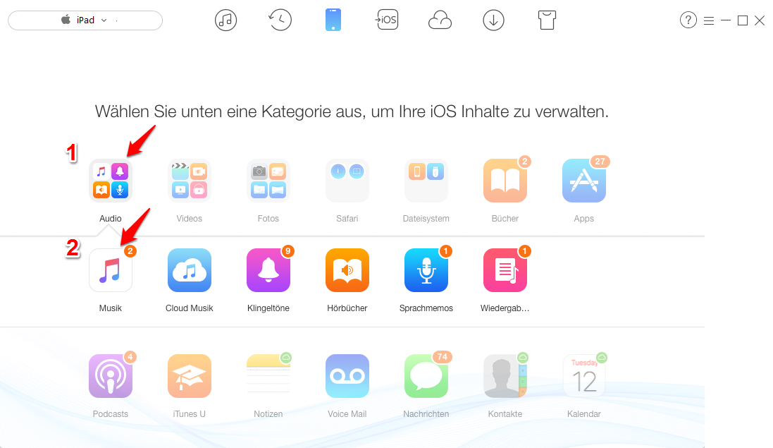 Musik vom iPad auf iPhone X/8/7 (Plus) übertragen – Schritt 3