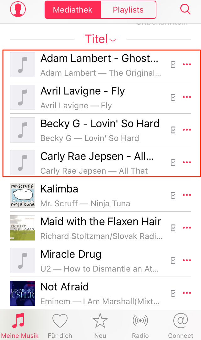 Musik von iPad auf iPhone erfolgreich