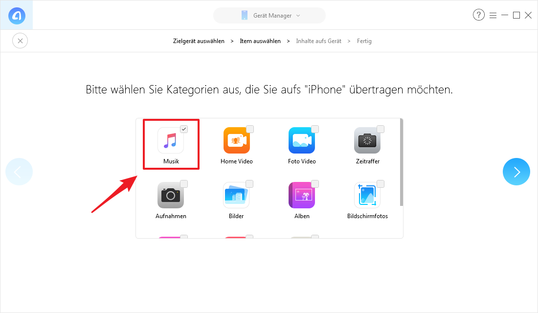 Alle Musik vom iPad auf iPhone mit 1-Klick – Schritt 2