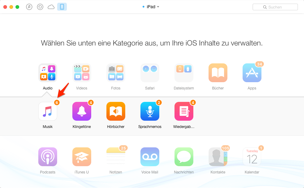 Musik vom iPad auf iPod übertragen ohne iTunes – Schritt 3