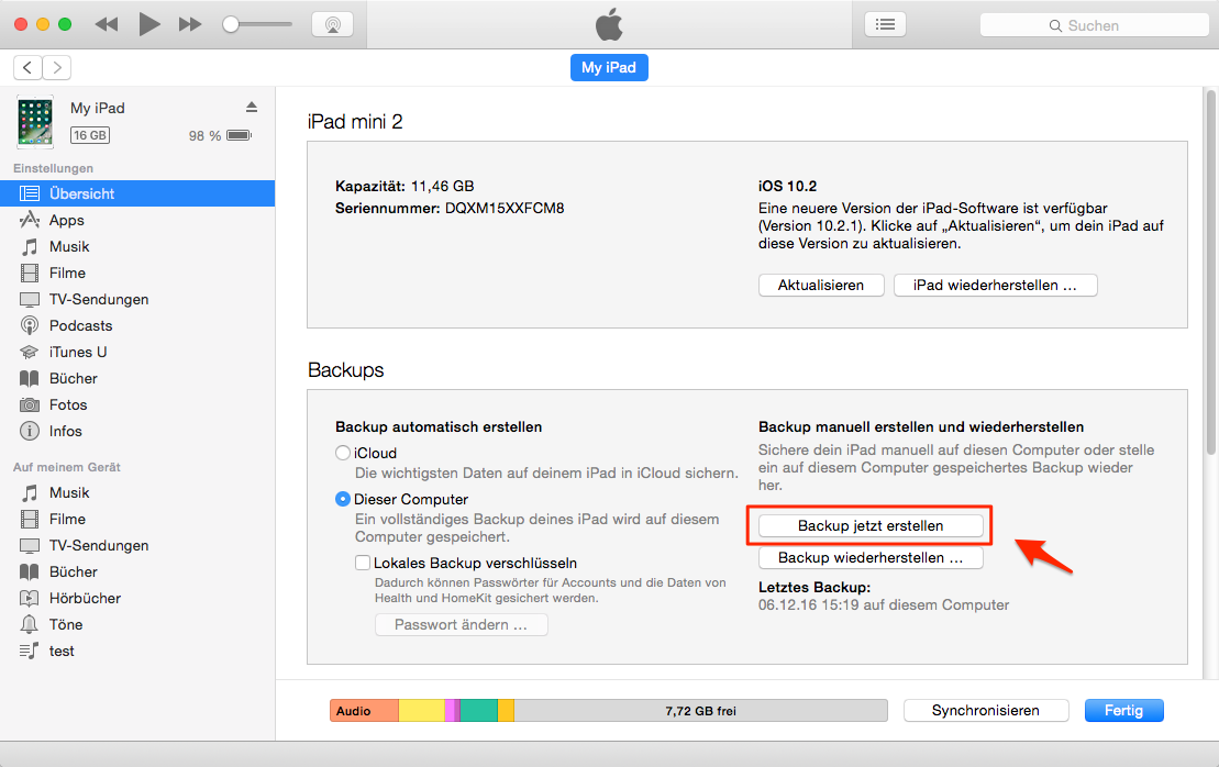 iPad mit iTunes sichern