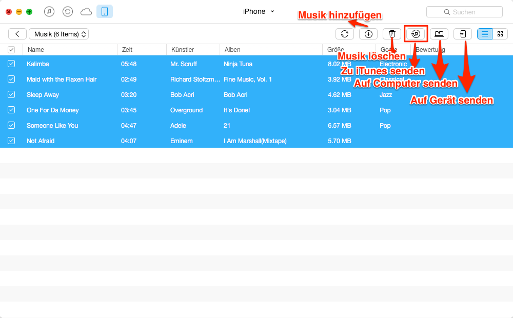 Musik vom iPhone auf iTunes – Schritt 3
