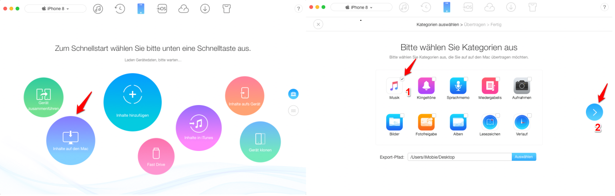 Alle Musik vom iPhone 7 auf Mac auf einmal übertragen