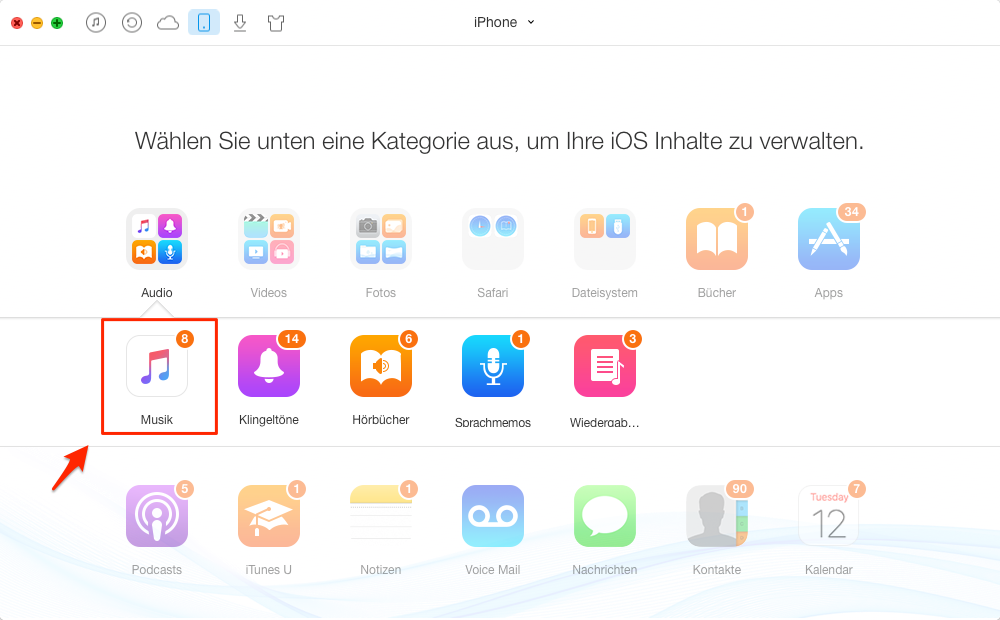 AnyTrans starten und Musik auswählen – Schritt 2