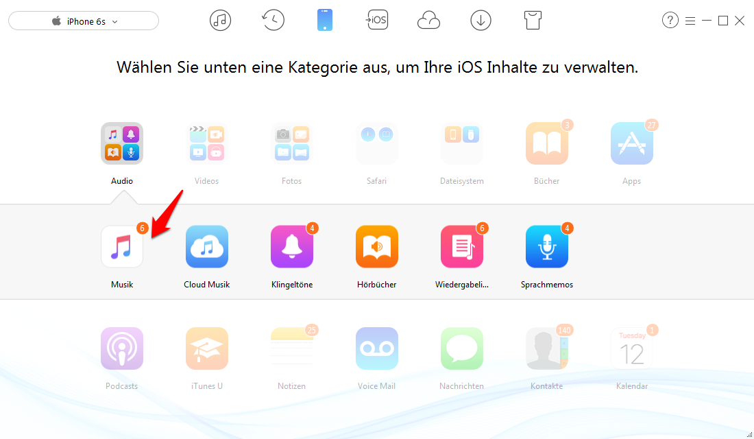Musik auf neues iPhone X/8/7 übertragen – Schritt 2
