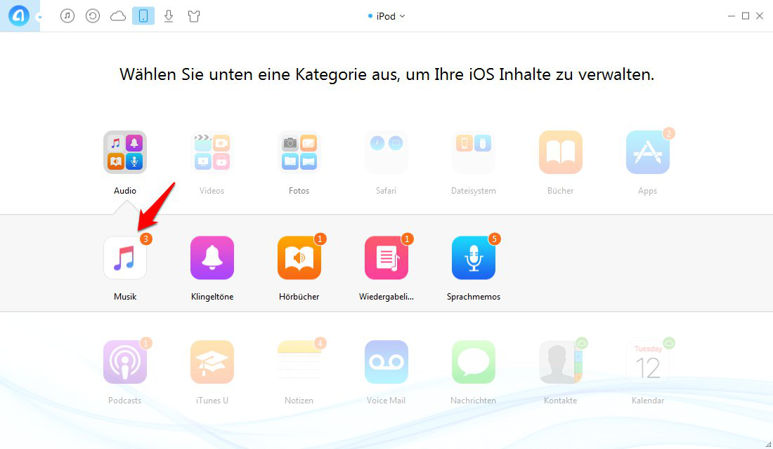 Musik vom iPod auf den iPhone 5c auf Mac kopieren – Schritt 3