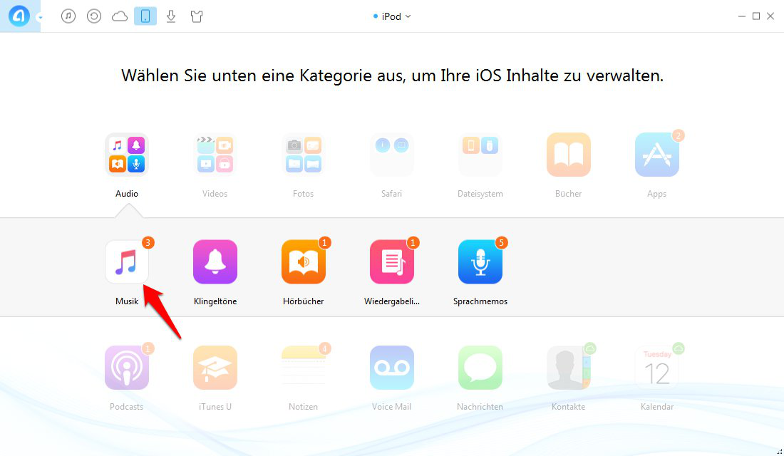 Musik vom iPod auf iPhone 6/6s übertragen – Schritt 2
