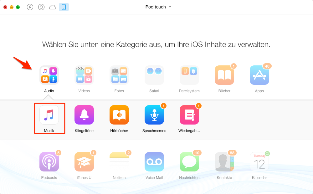 AnyTrans starten und Musik auswählen – Schritt 1