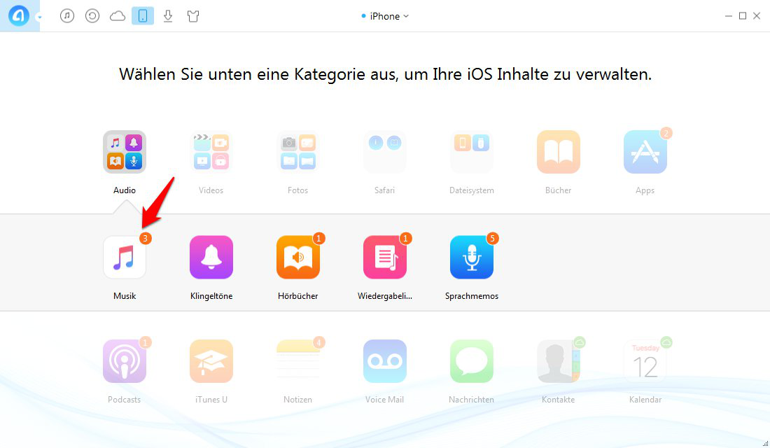 Musik von iPhone zu iPhone 6/6s übertragen – Sciritt 2