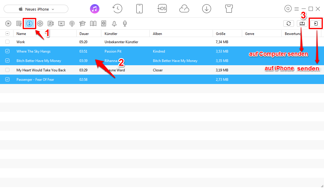 Musik von iTunes auf iPhone selektiv übertragen – Schritt 3