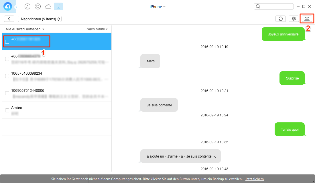 Nachrichten vom iPhone auf PC übertragen - Schritt 2
