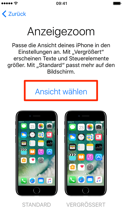 Anzeigemodus auswählen – neues iPhone einrichten