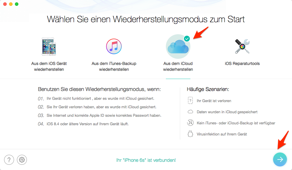 iPhone Notizen aus iCloud wiederherstellen – Schritt 1