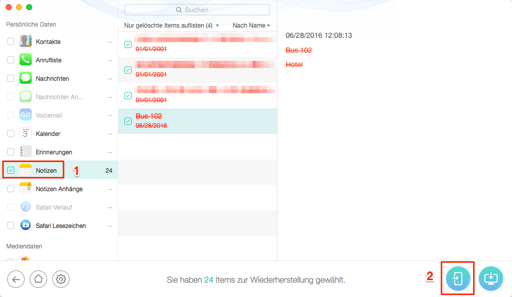 iPhone Notizen aus iCloud Backup wiederherstellen – Schritt 5