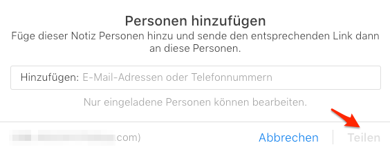 iCloud Notizen über iCloud.com teilen