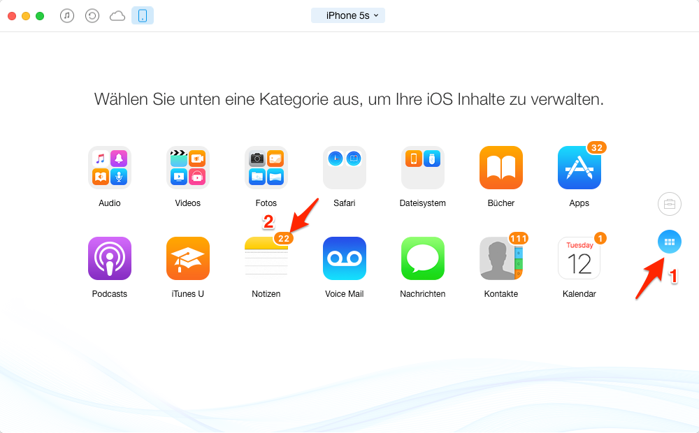 Notizen auf anderes iPhone übertragen – Schritt 2