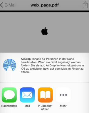 Mit E-Mail Anhang kann man PDF in iBooks kopieren