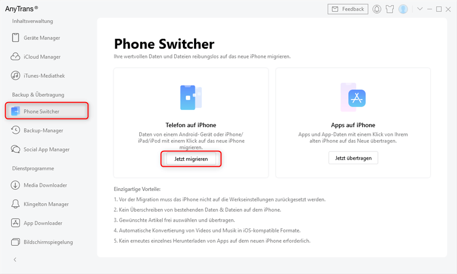 Phone Switcher - Samsung auf iPhone