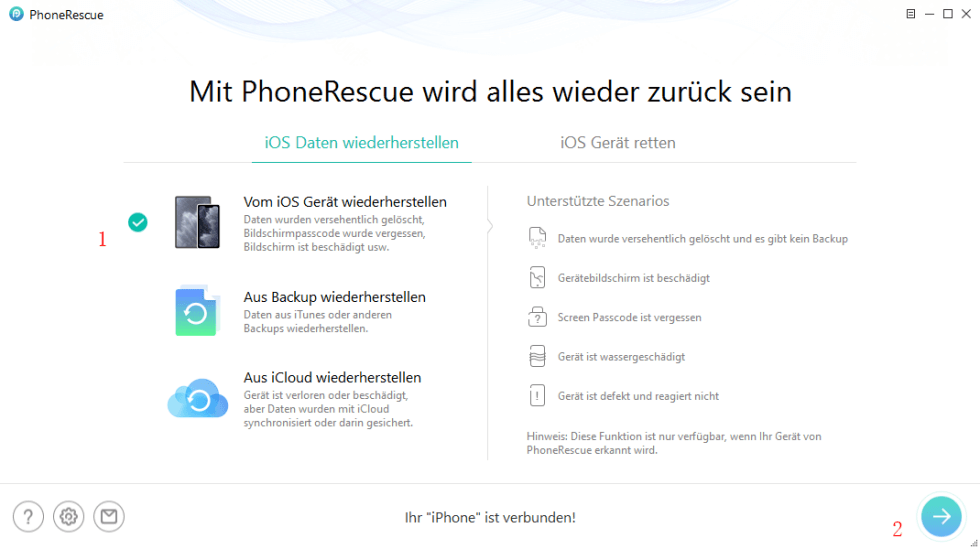 PhoneRescue-Vom iOS Gerät wiederherstellen