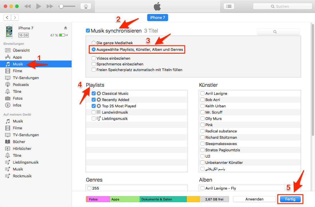 Playlists von iTunes auf iPhone X/8/7 (Plus) mit iTunes – Schritt 3