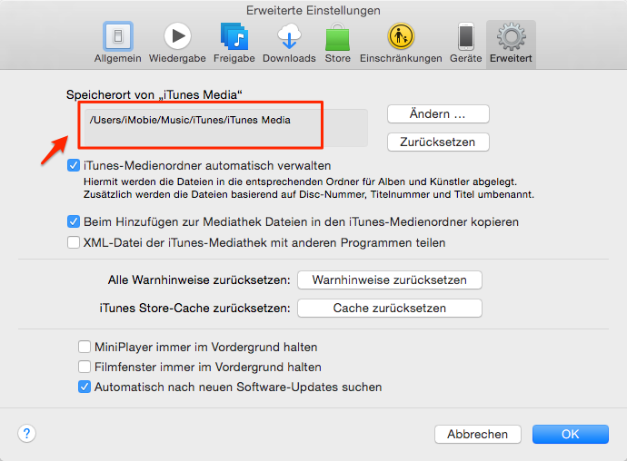 Ordner von iTunes Media suchen – Schritt 1