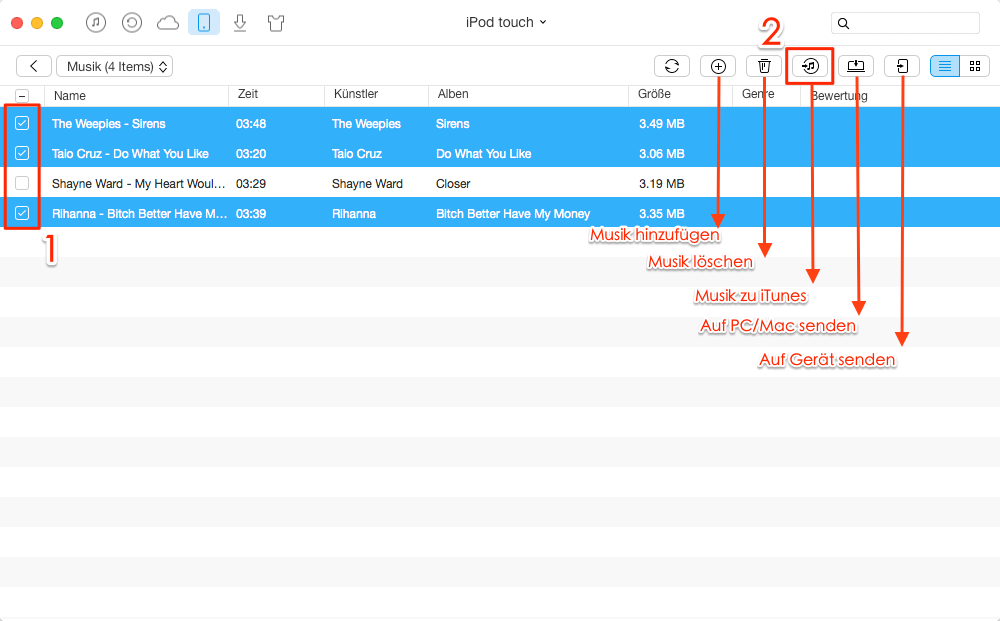 Musik vom iPod auf iTunes übertragen – Schritt 3