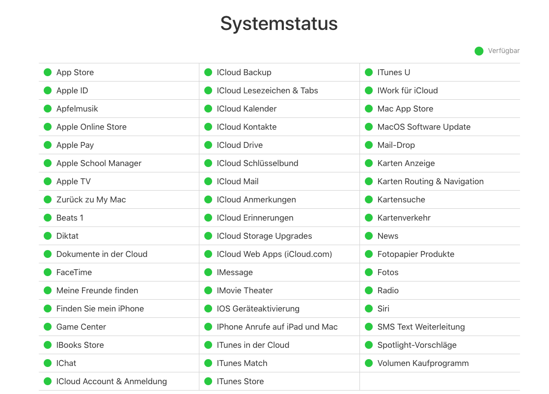 Systemstatus überprüfen – iCloud Probleme