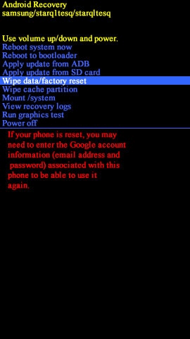Wipe data/factory reset