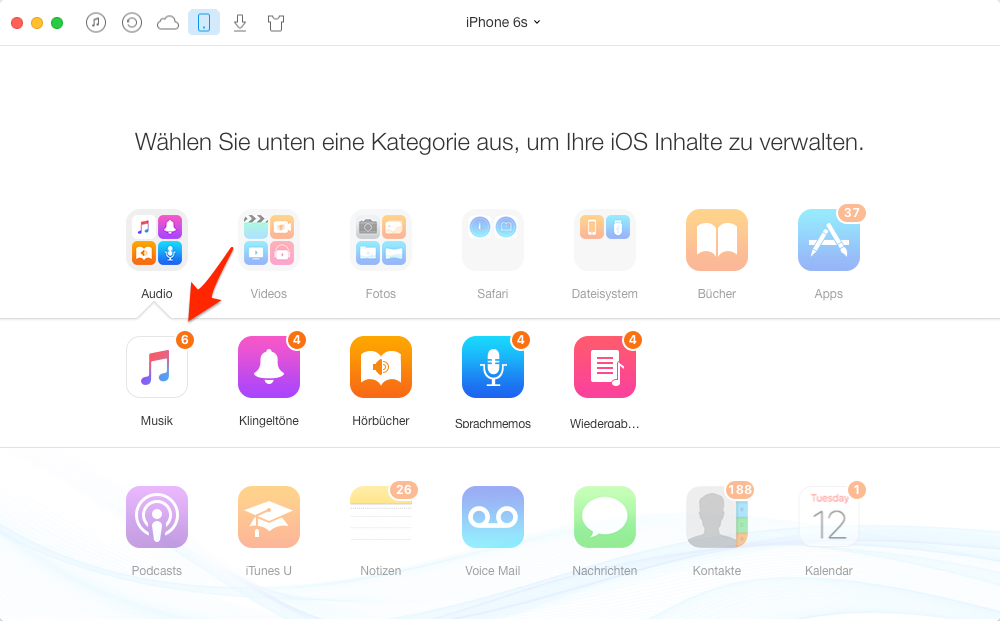 iPhone Musik auf Mac transportieren – Schritt 2