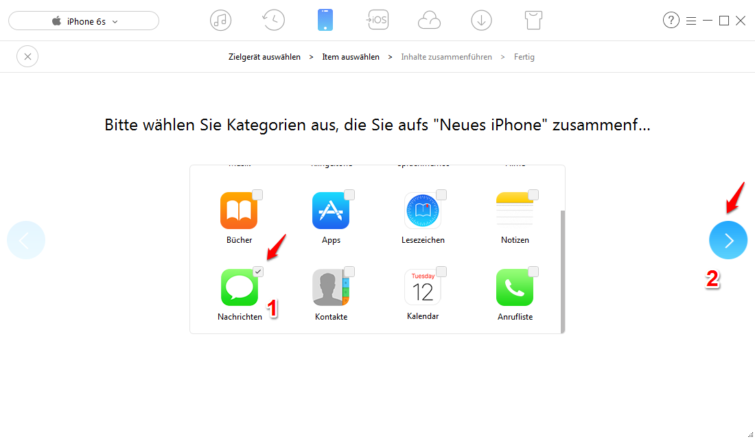 SMS-Nachrichten vom iPhone 6/5 auf iPhone X/8/7(Plus) übertragen - Schritt 3