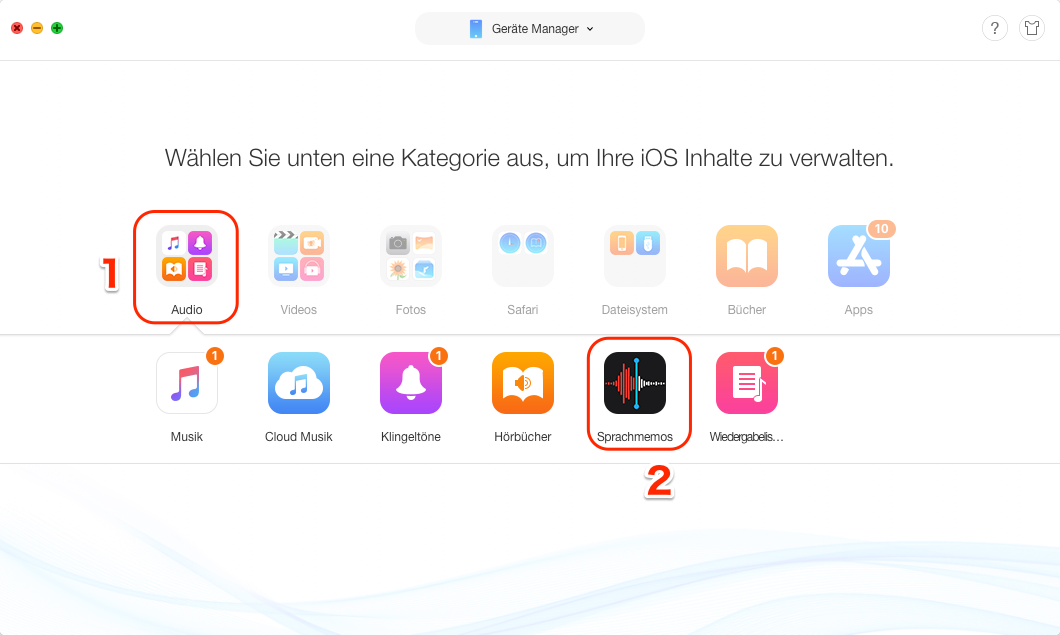 Sprachmemos vom iPhone auf Mac mit AnyTrans übertragen – Schritt 1