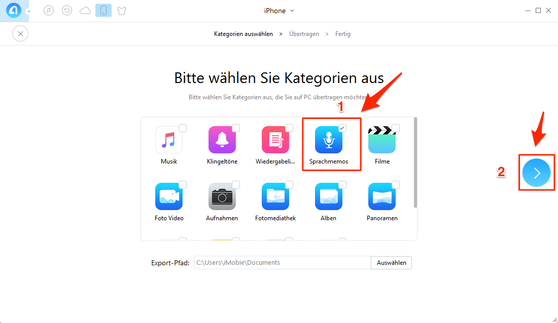 Alle Sprachmemos vom iPhone auf PC ohne iTunes – Schritt 3