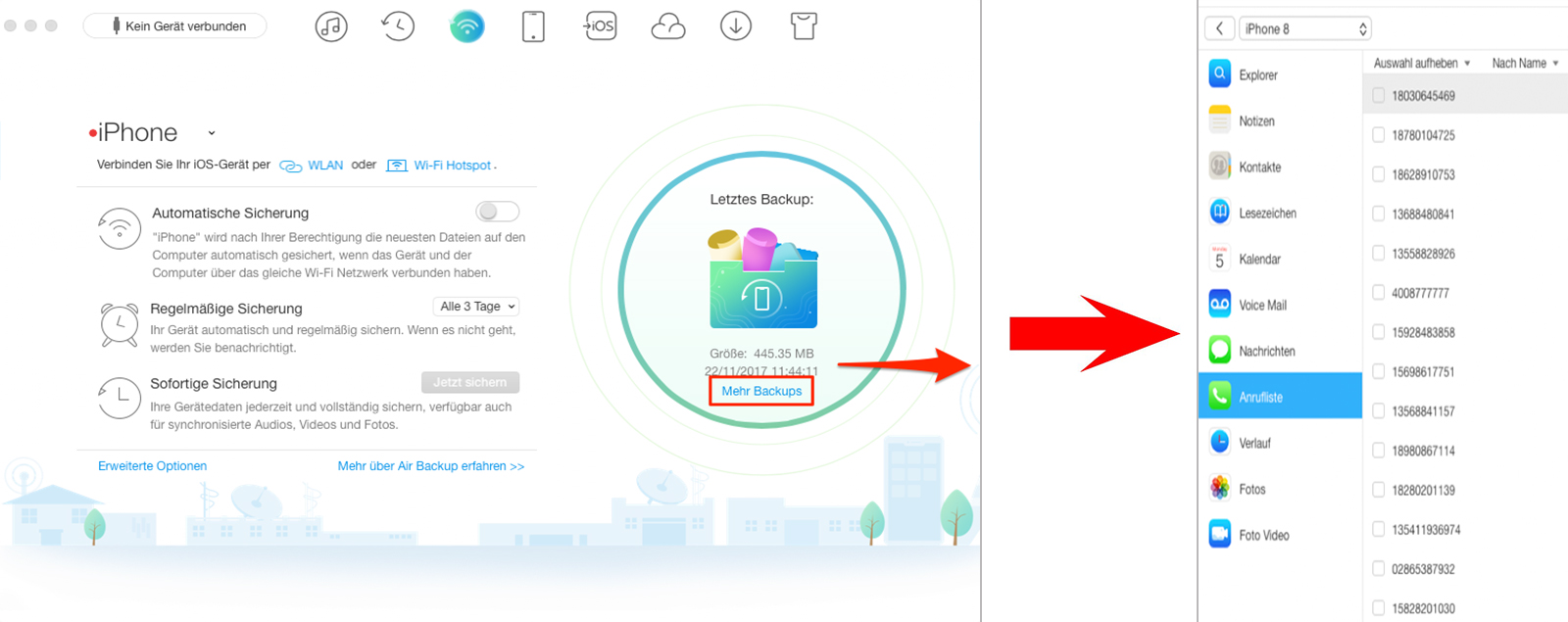 Alternative zu iCloud – Backup verwalten