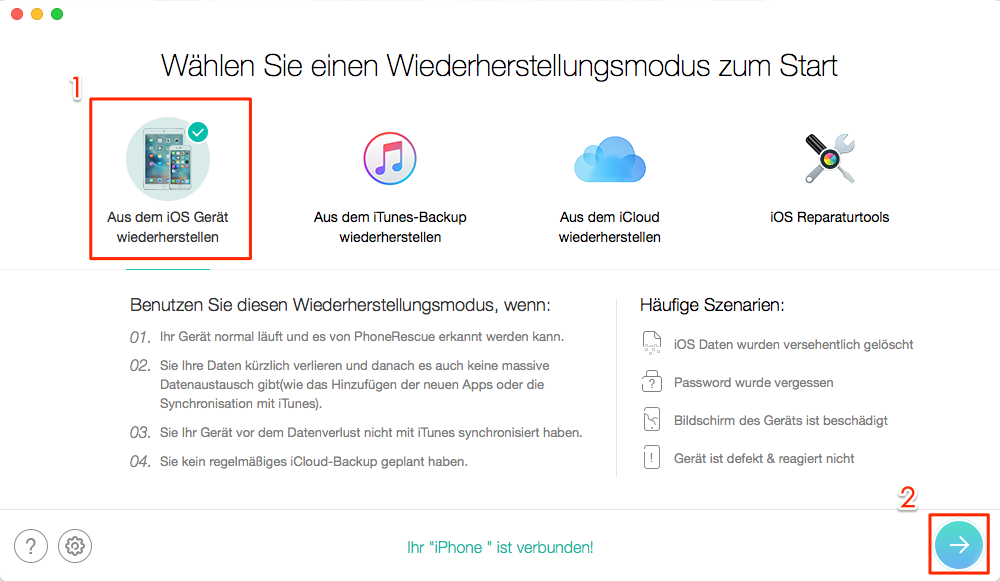 iOS-Daten wiederherstellen mit iTunes Alternative – Schritt 2