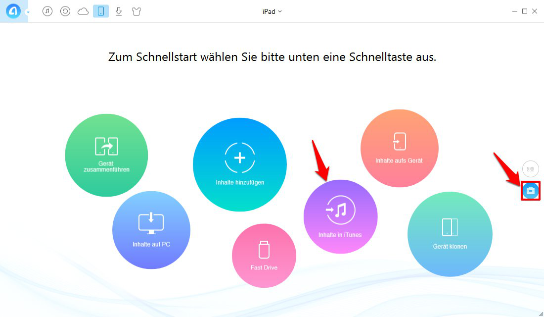 Inhalte vom iPad ins iTunes übertragen - Schritt 1