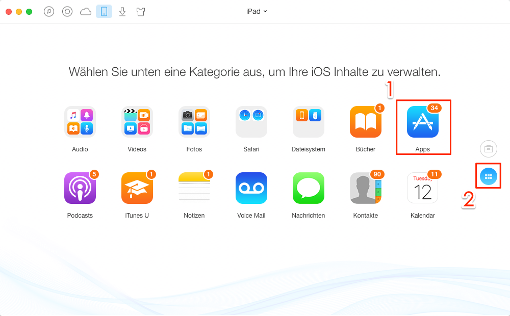 AnyTrans starten und Apps klicken - Schritt 1