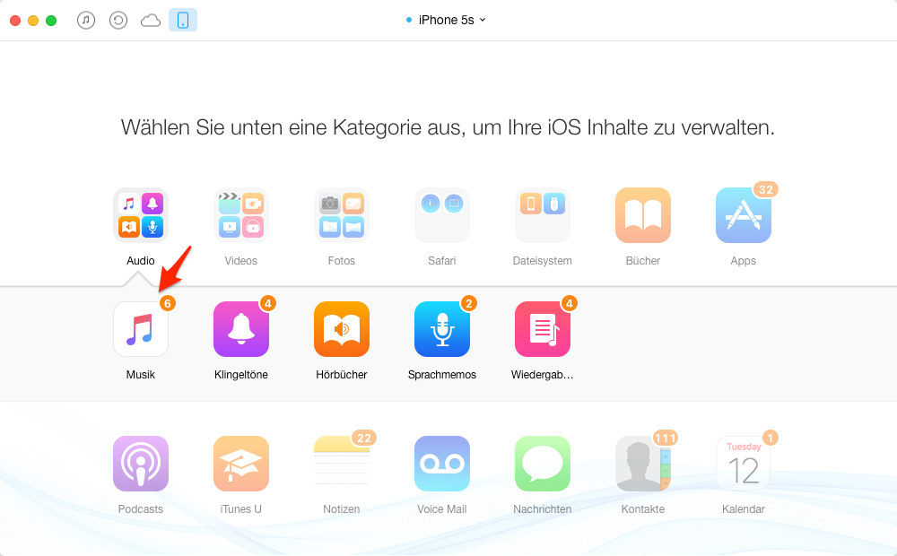 Musik auf anderes iPhone übertragen – Schritt 3