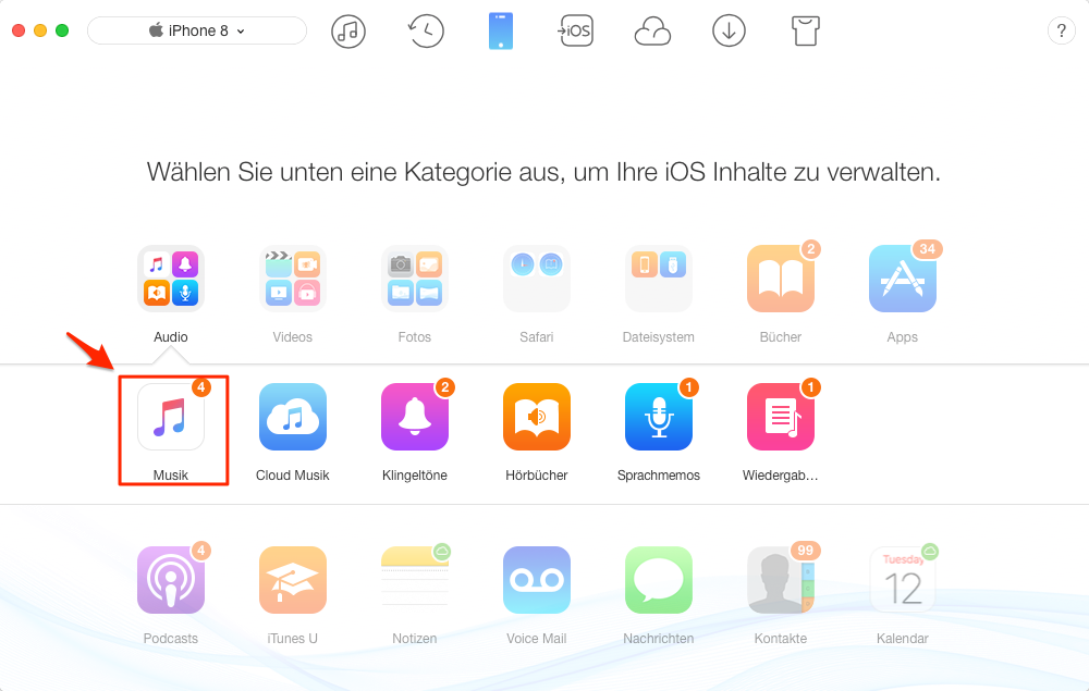 Musik vom iPhone auf MacBook direkt übertragen – Schritt 2
