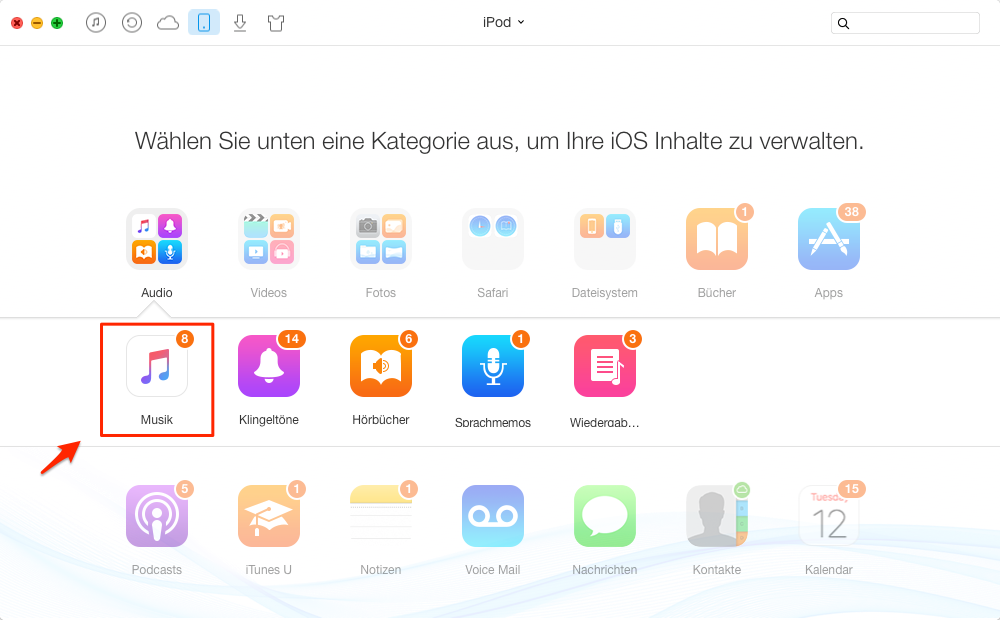 AnyTrans starten und Musik auswählen – Schritt 2
