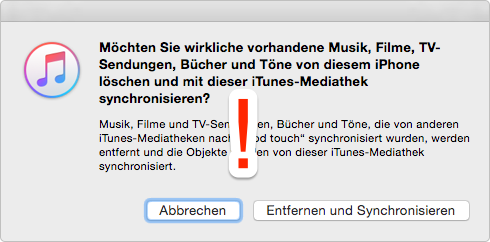 Musik auf iPod laden: iTunes Mitteilung