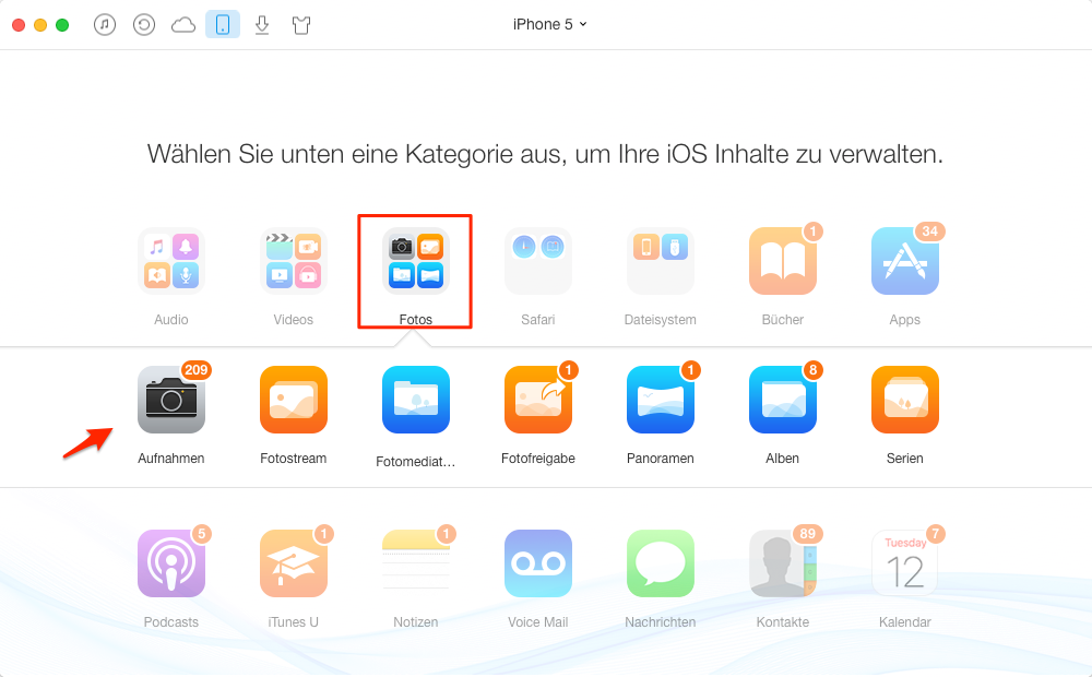 AnyTrans starten und Aufnahme auswählen – Schritt 1