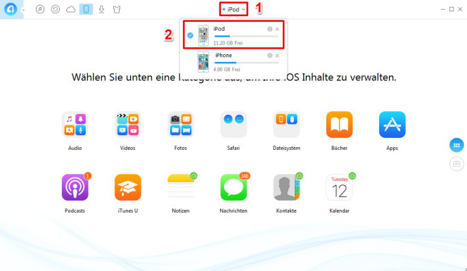 Podcast vom iPod nano 7G auf iPhone übertragen - Schritt 1