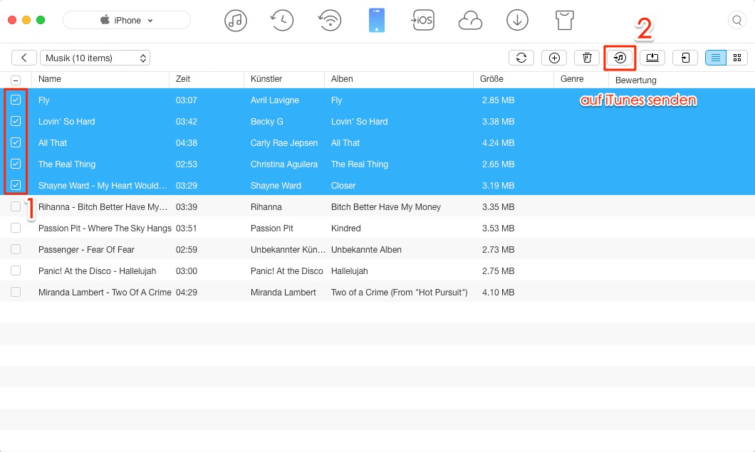 Musik vom iPhone auf iTunes einfach & schnell übertragen – Schritt 3
