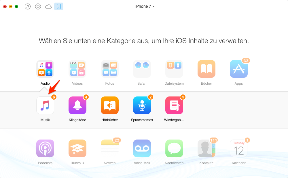 Musik unter die Option Audio auswählen – Schritt 3
